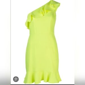 AIDAN MATTOX WOMEN'S CREPE FLOUNCE ONE SHOULDER DRESS IN NEON YELLOW SIZE 4